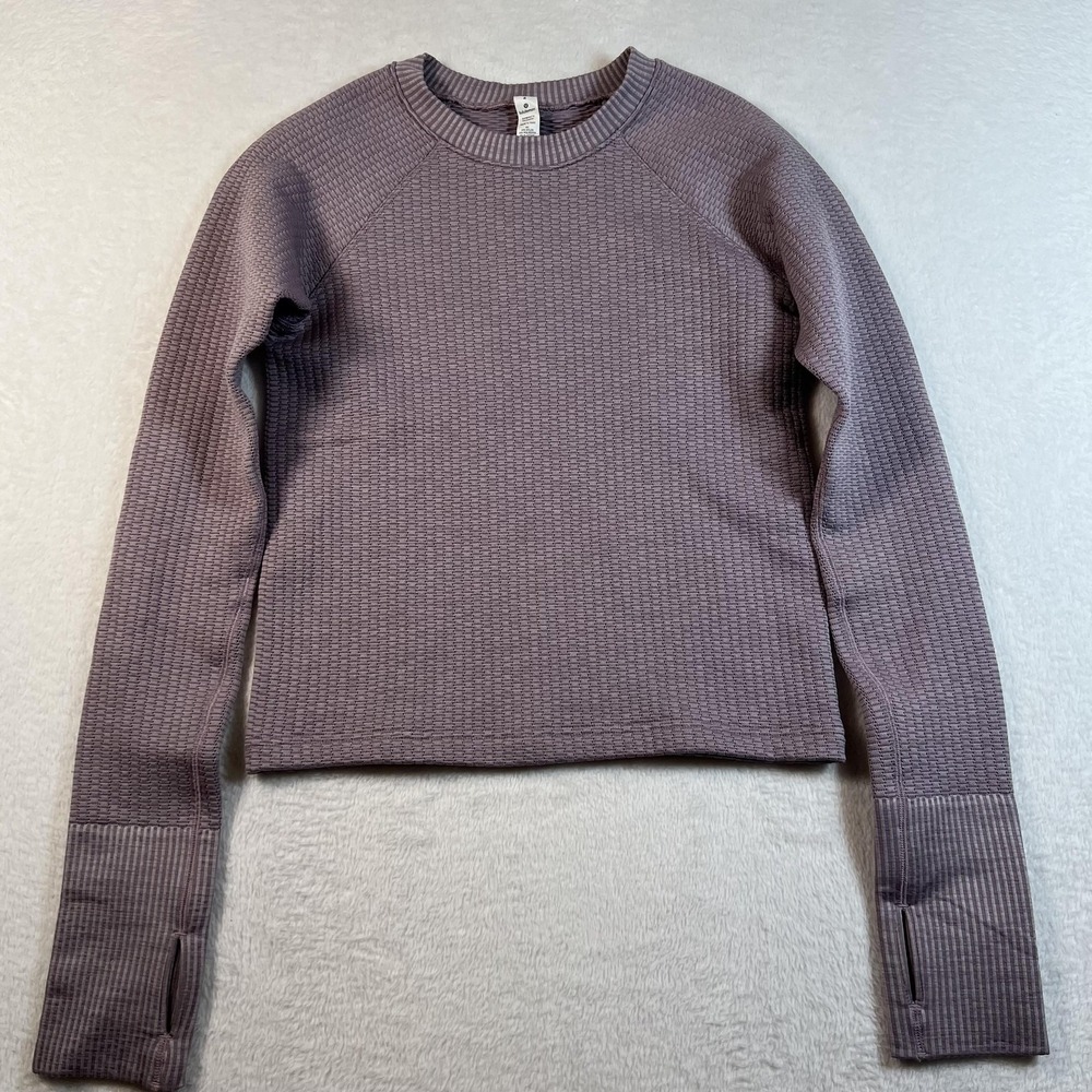 Lululemon Rest Less Seamless Crop‎ Shirt Womens 4 Purple Long Sleeve Thumbholes